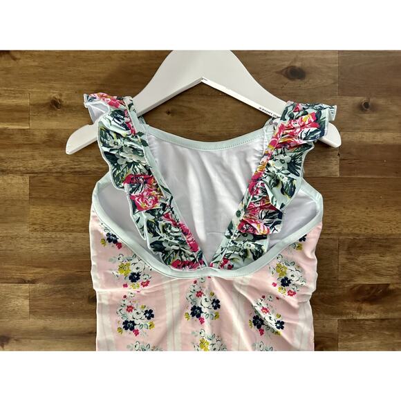 NWT SweetHoney Mary One Piece Swimsuit Regal Roses Pink Ruffle Floral Green 4T - Picture 9 of 9